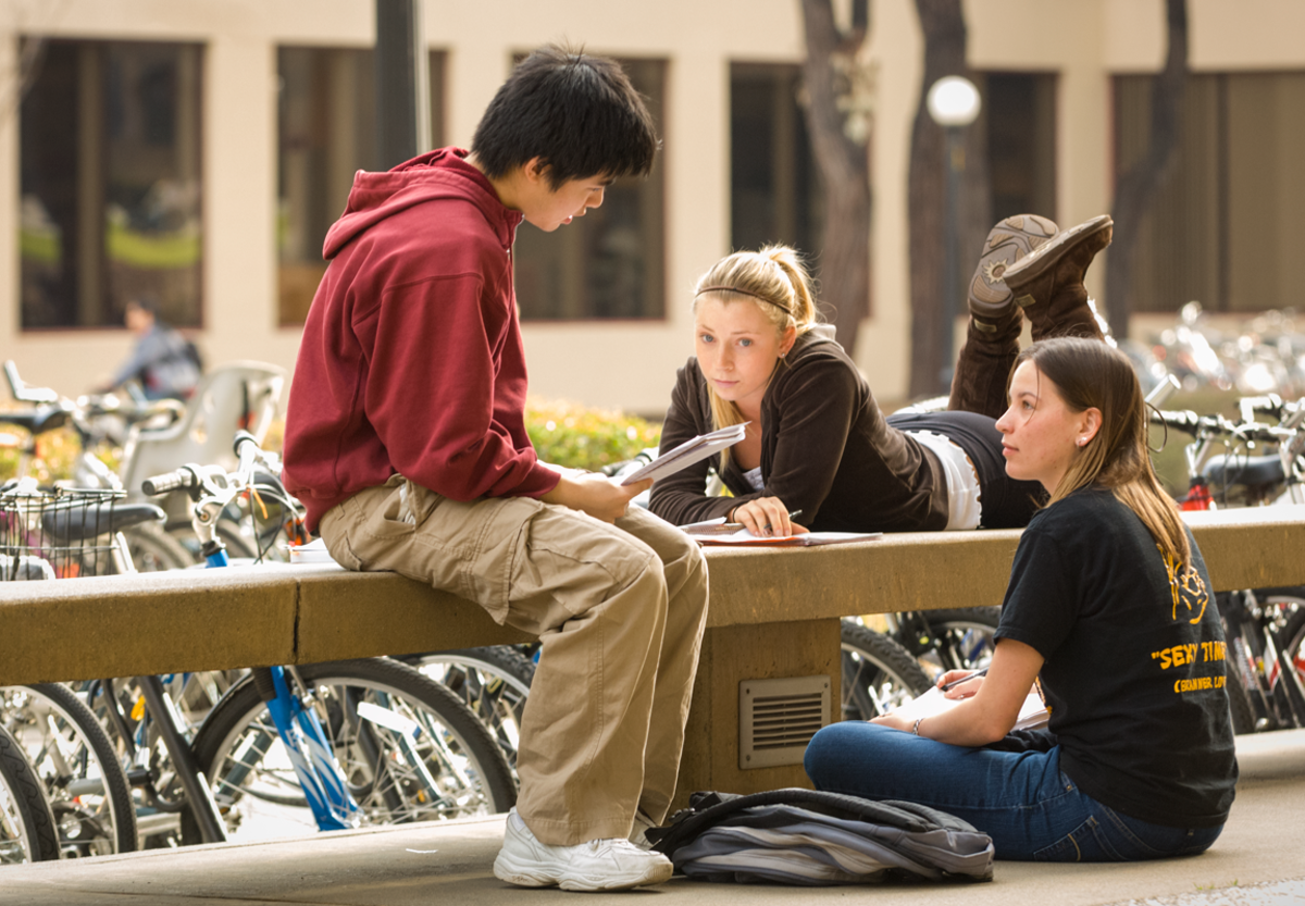 Undergraduates studying outside Meyer Library